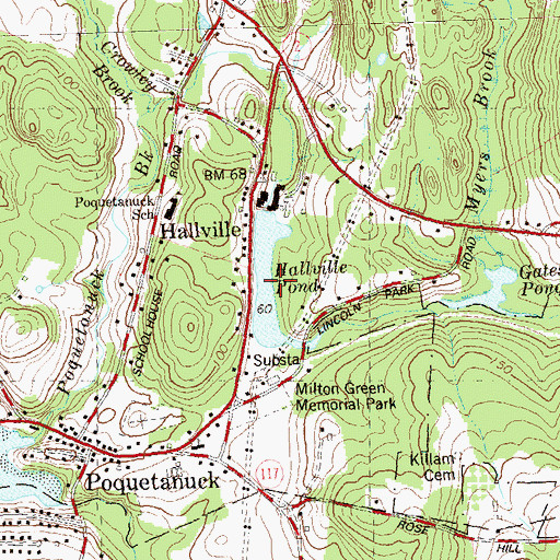 Topographic Map of Hallville Pond, CT