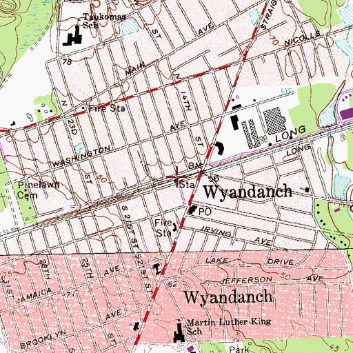 Topographic Map of Wyandanch Station, NY