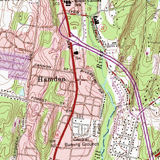 Topographic Map of Hamden, CT