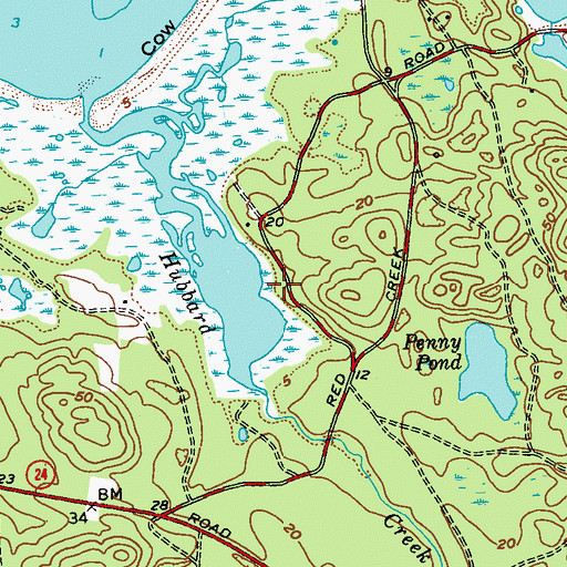 Topographic Map of Hubbard County Park, NY