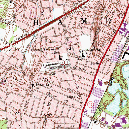 Topographic Map of Hamden Plains Cemetery, CT