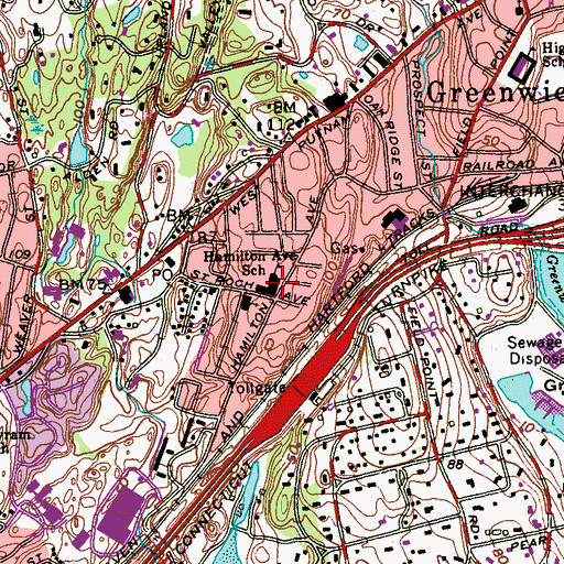Topographic Map of Hamilton Avenue School, CT