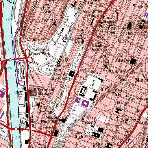 Topographic Map of Bronx County Building, NY