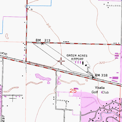 Topographic Map of Green Acres Airport (historical), CA