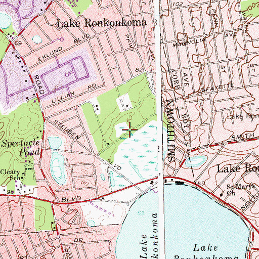 Topographic Map of Lake Ronkonkoma County Park, NY