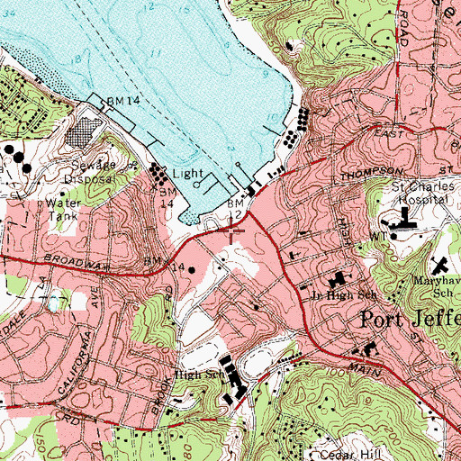 Topographic Map of Port Jefferson Village Hall, NY