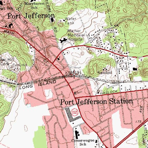 Topographic Map of Port Jefferson Railroad Station, NY