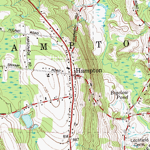 Topographic Map of Hampton, CT