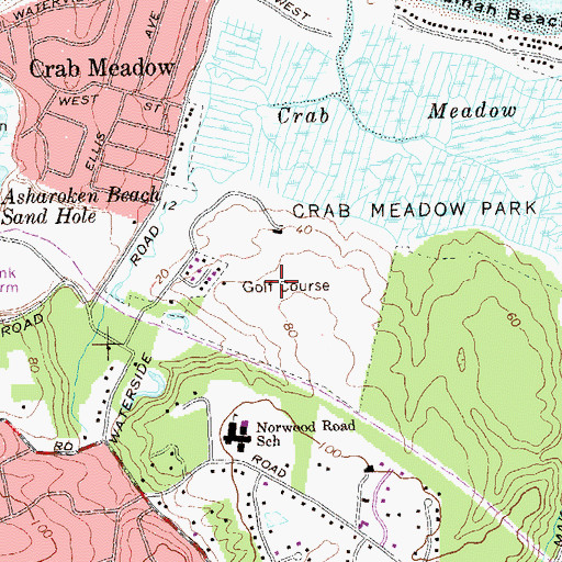Topographic Map of Crab Meadow Golf Course, NY