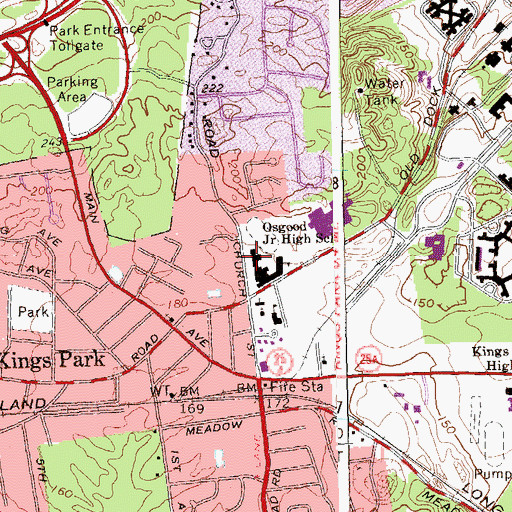 Topographic Map of Kings Park Central High School (historical), NY