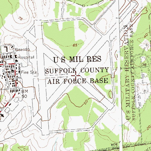 Topographic Map of Suffolk County Air Force Base (historical), NY