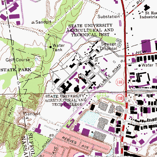 Topographic Map of Thomas D Greenley Library At Farmingdale, NY