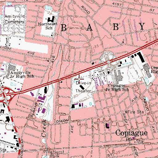 Topographic Map of Price Plaza Shopping Center, NY