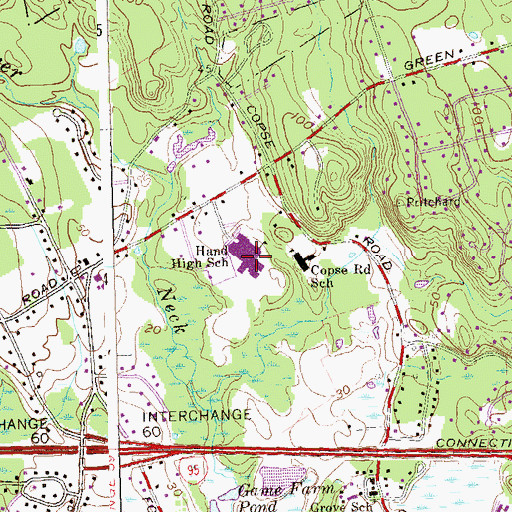 Topographic Map of Hand High School, CT