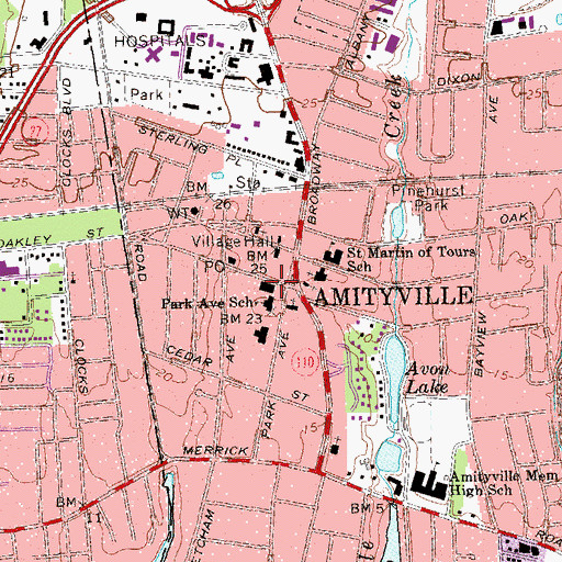 Topographic Map of Amityville Union Free School (historical), NY