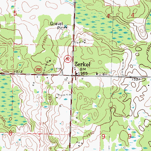 Topographic Map of Zerkel Post Office (historical), MN