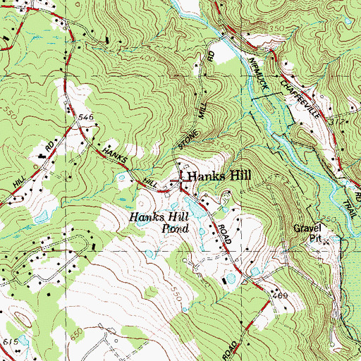 Topographic Map of Hanks Hill, CT