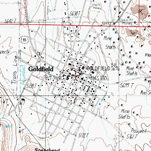 Topographic Map of Goldfield High School (historical), NV