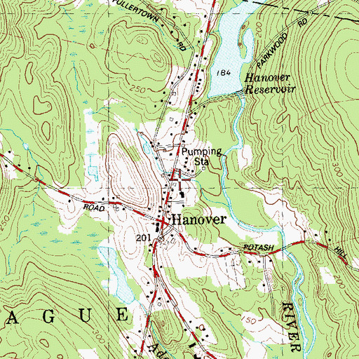 Topographic Map of Hanover, CT