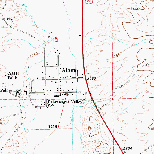 Topographic Map of Pahranagat Valley Elementary School, NV