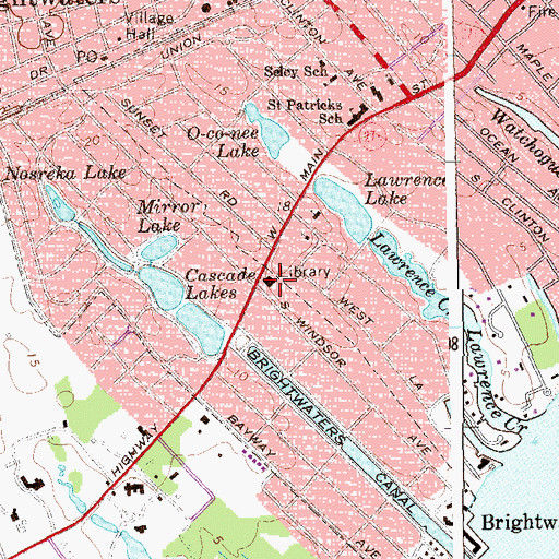 Topographic Map of Bay Shore - Brightwaters Public Library, NY