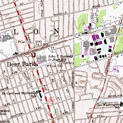 Topographic Map of Deer Park Public Library, NY