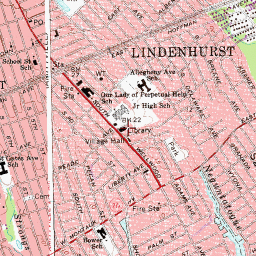 Topographic Map of Lindenhurst Memorial Library, NY