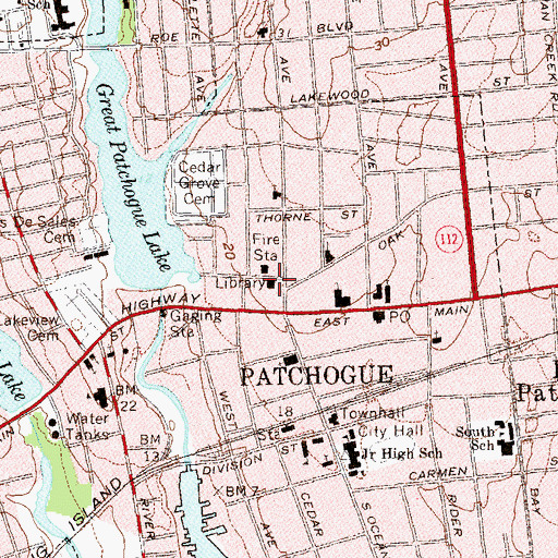 Topographic Map of Patchogue - Medford Library, NY