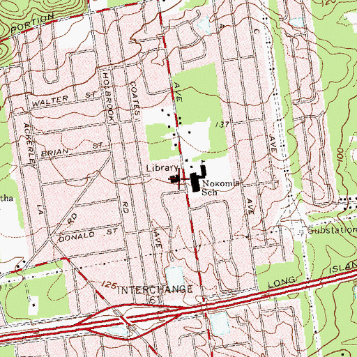 Topographic Map of Sachem Public Library, NY