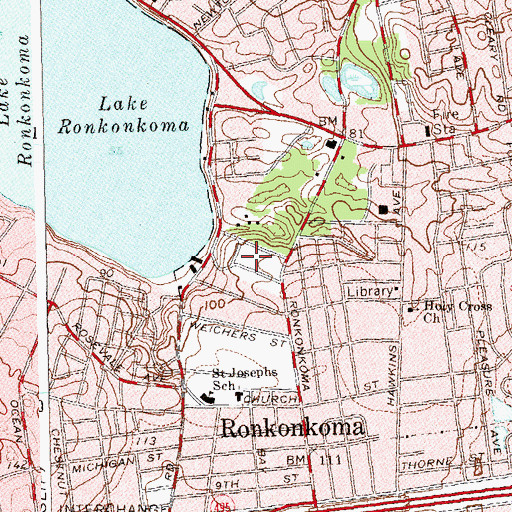 Topographic Map of Town Beach County Park, NY