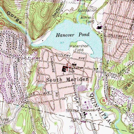 Topographic Map of Hanover School, CT
