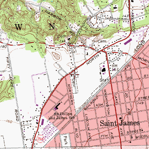 Topographic Map of Saint James Episcopal Church, NY