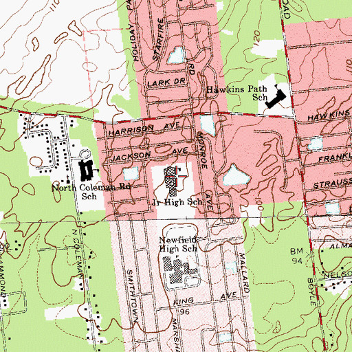 Topographic Map of Selden Middle School, NY