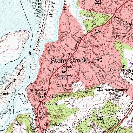 Topographic Map of Stony Brook Community Methodist Church, NY