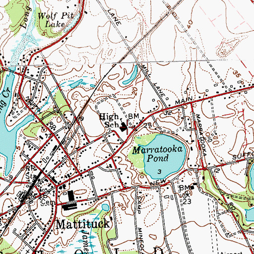 Topographic Map of Mattituck High School, NY