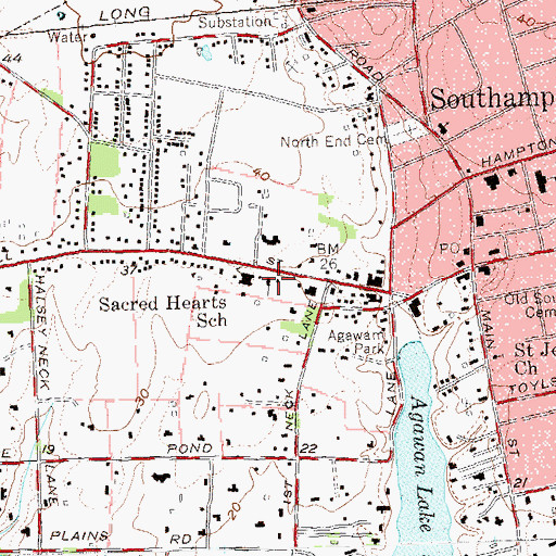 Topographic Map of Sacred Hearts of Jesus and Mary Church, NY