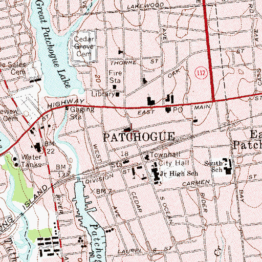 Topographic Map of Patchogue United Methodist Church, NY