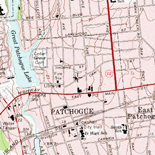 Topographic Map of Temple Beth-El of Patchogue, NY