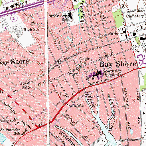 Topographic Map of First Congregational Church of Bay Shore, NY