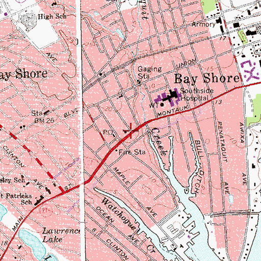 Topographic Map of Bay Shore United Methodist Church, NY