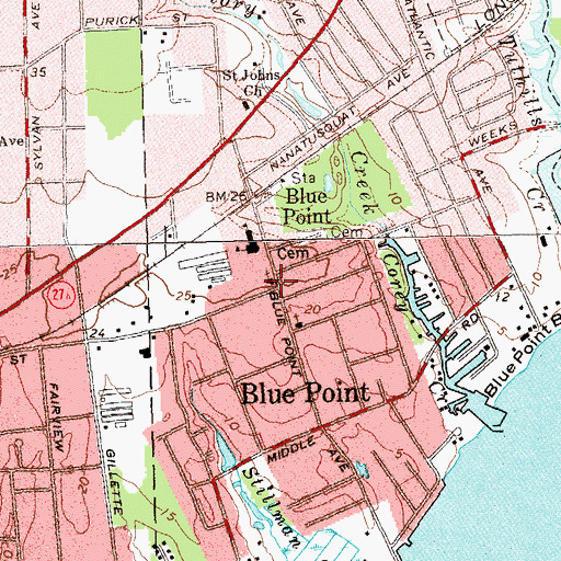 Topographic Map of Blue Point Bible Church, NY