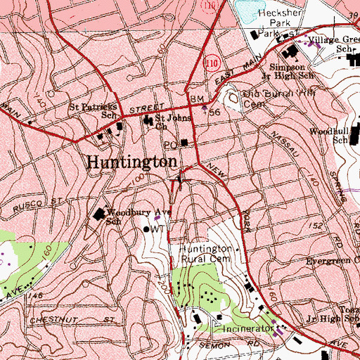 Topographic Map of Huntington Baptist Church, NY