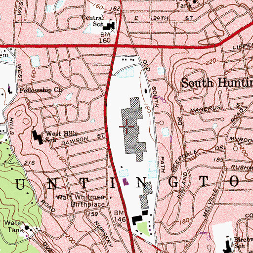 Topographic Map of Walt Whitman Mall Shopping Center, NY