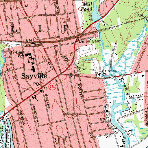 Topographic Map of Sayville Congregational Church, NY