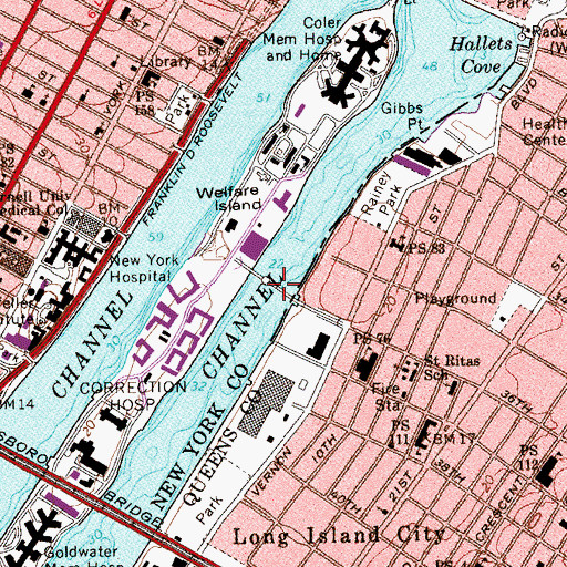 Topographic Map of Roosevelt Island Bridge, NY