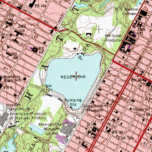Topographic Map of Jacqueline Kennedy Onassis Reservoir, NY