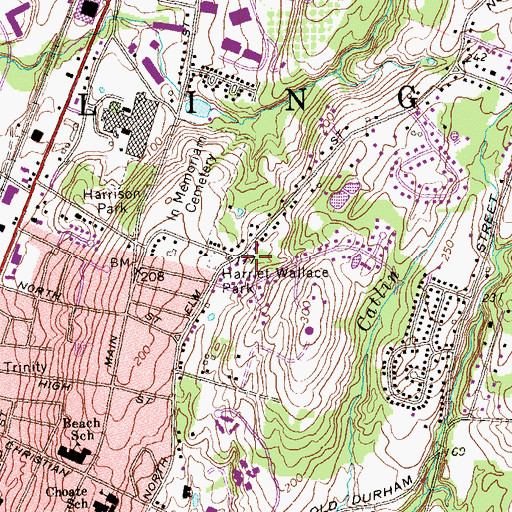 Topographic Map of Harriet Wallace Park, CT