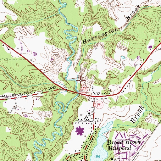 Topographic Map of Harrington Brook, CT