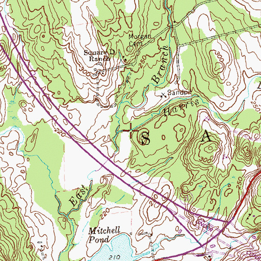 Topographic Map of Harris Brook, CT