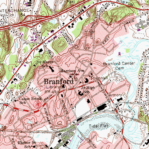 Topographic Map of Harrison Avenue School, CT